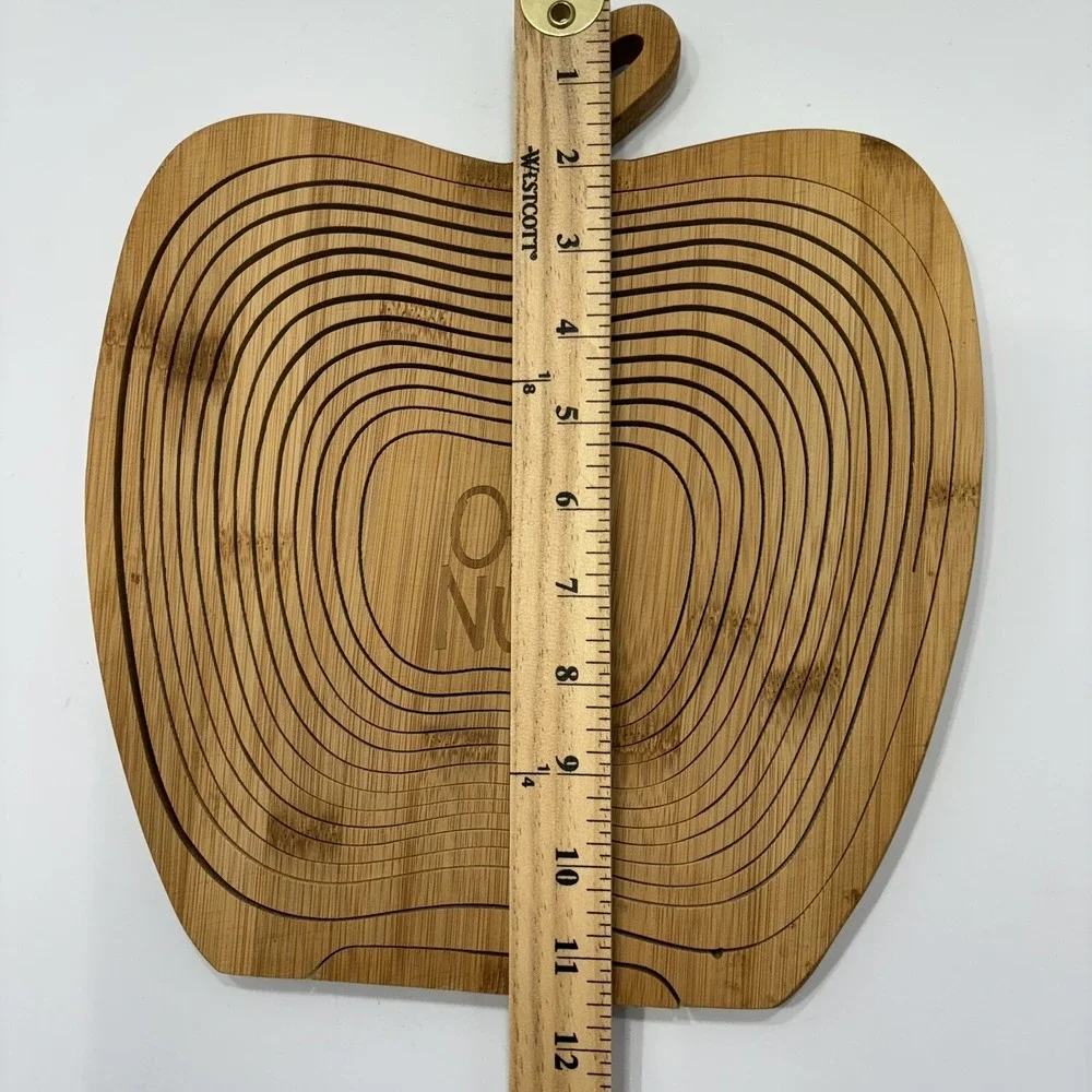 OH! NUTS Apple Shape CollapsibleWooden Basket Fruit Nut Bowl Trivet Centerpiece